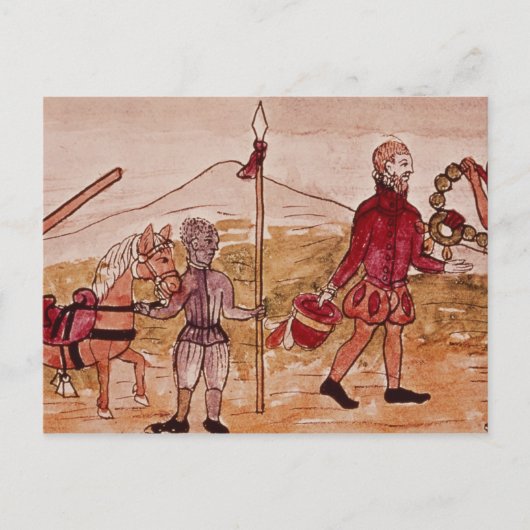 Treffen von Hernando Cortes und Montezuma Postkarte (Vorderseite)
