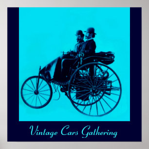 Treffen von Oldtimern, blaue Urquase Poster