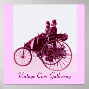 Treffen von Oldtimern, lila rosa weiß Poster