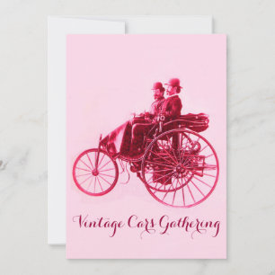 Treffen von Oldtimern, silber rot fuchsia rosa Einladung