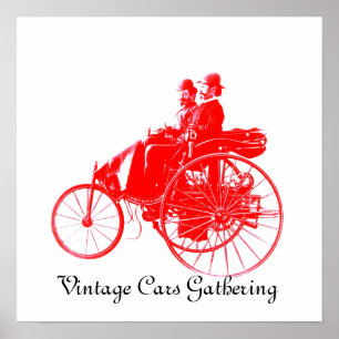 Treffen von Oldtimern, weiß rot Poster
