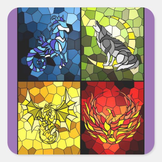 Trefoil Akademie Emblem der 4 Häuser Quadratischer Aufkleber (Vorderseite)