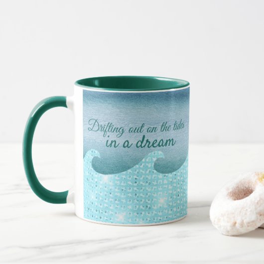 Treiben heraus auf den Gezeiten abstraktes Blaues Tasse (Mit Donut)