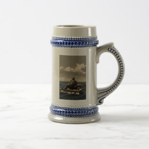 Treibend linke Hand blauer Stein Bierglas