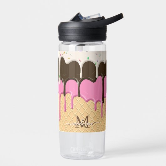 Treibende Eiscreme Sprinkles Waffelkronenmonogramm Trinkflasche (Links)