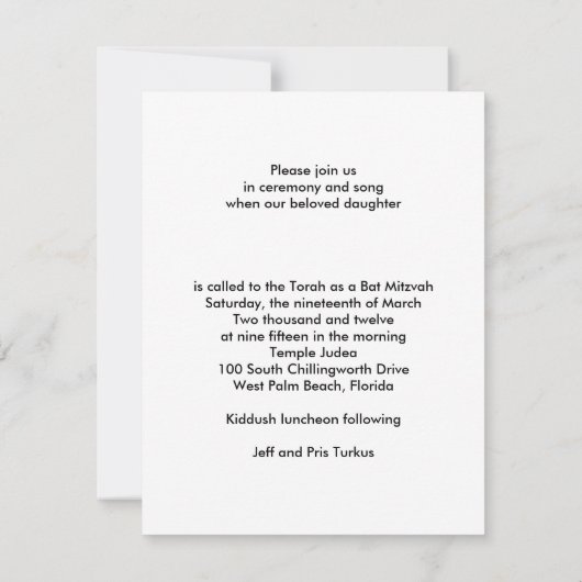 TREIBER DES LEBENSBEGLEITENS Fledermäuse mitzvah E Einladung (Rückseite)