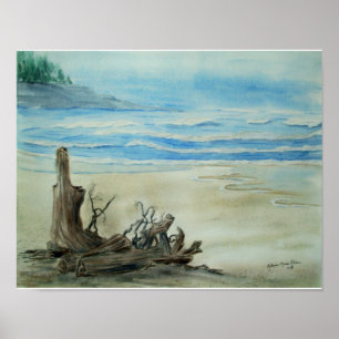 Treibholz auf dem Beach Watercolor Poster