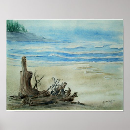 Treibholz auf dem Beach Watercolor Poster (Vorne)
