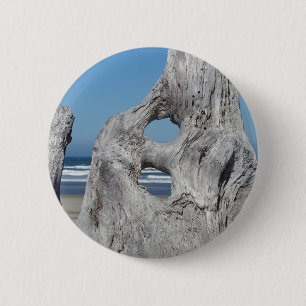 Treibholz-Knöpfe Blauer Ozean Küstenstrand Wellen Button