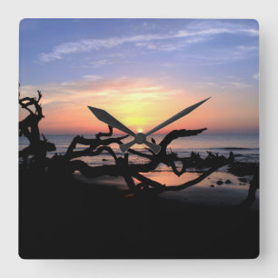 Treibholz-Sonnenaufgang-Wanduhr Quadratische Wanduhr