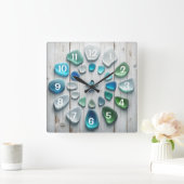 Treibholz und Meerglas Quadratische Wanduhr (Zuhause)