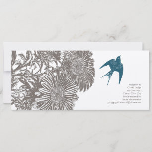 Treibholz Vintage-Blume und Blaugrüne Vogel-Hochze Einladung