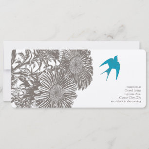 Treibholz Vintage-Blumen- und Aqua-Vogel-Hochzeit Einladung