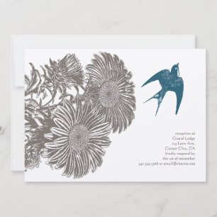 Treibholz Vintage-Blumen- und Blaue Vogel-Hochzeit Einladung