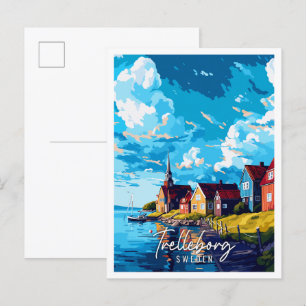 Trelleborg Schweden Vintage Reise Illustration Postkarte