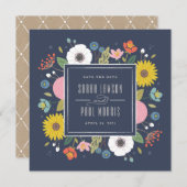 Trellis Blume Frame Save the Date - Navy Blue (Vorne/Hinten)
