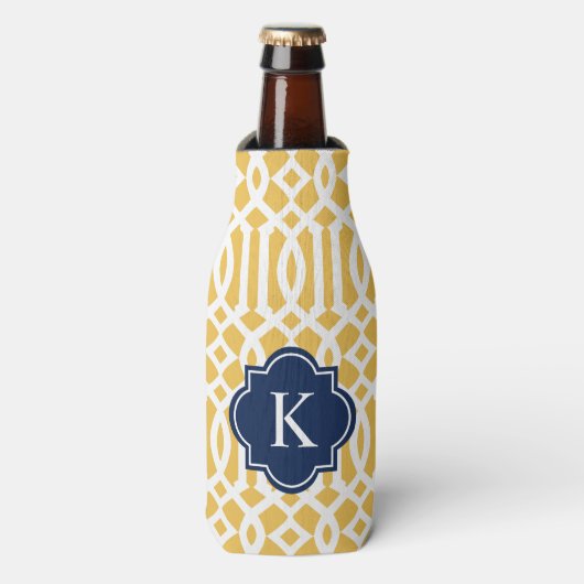 Trellis in Navy & Yellow | Flasche Cooler Flaschenkühler (Flaschenvorderseite)