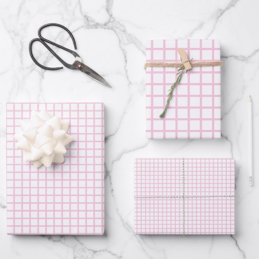 Trellis Light Pink - Weiß Geschenkpapier Set (Vorderseite)