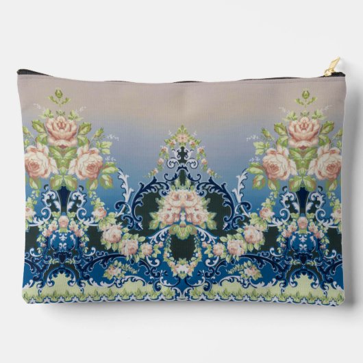 Trellis Midnight Blue Pink White Bouquets Rose Zubehörtasche (Rückseite)