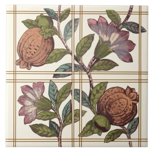 Trellis mit Fruit & Blume Repro Viktorianisch Tile Fliese (Vorderseite)