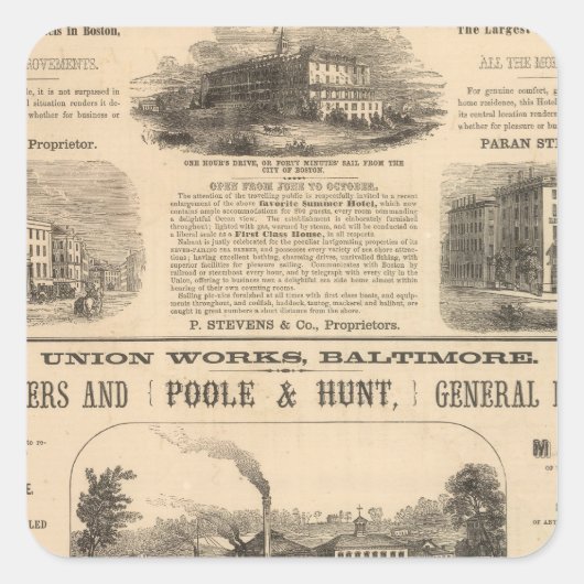 Tremont House, Boston hotel Nahant House Quadratischer Aufkleber (Vorderseite)