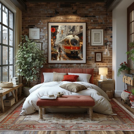 Tren en Mercado Urbano: Impresionista y Realista. Poster