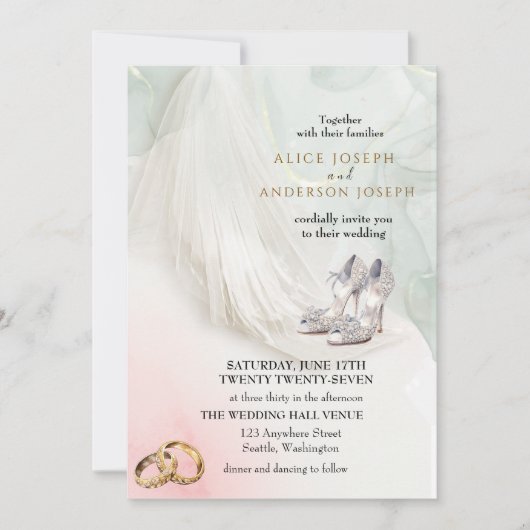 Trenby Bride Veil Green Wedding Einladung (Vorderseite)