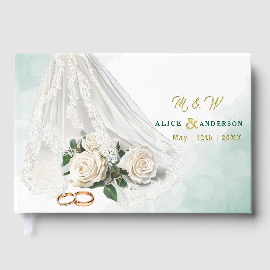Trenby Bride Veil Green Wedding Gästebuch (Vorderseite)