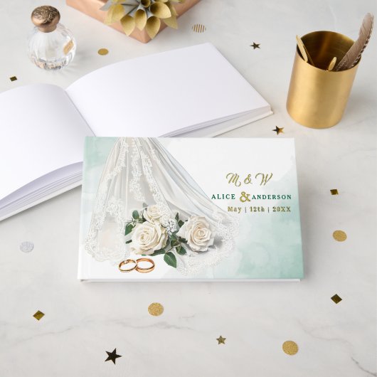 Trenby Bride Veil Green Wedding Gästebuch (Vorderseite Offen)