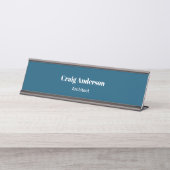 Trend Beruflich Schlicht Modernes Elegantes Meer B Schreibtischnamensplakette (Vorderseite )