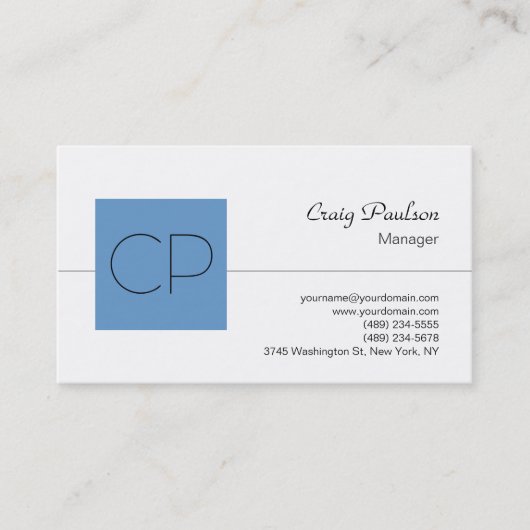 Trend Blue Monogram Classic Script Business Card Visitenkarte (Vorderseite)