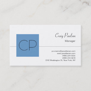 Trend Blue Strip Monogram White Business Card Visitenkarte