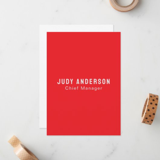 Trend Bright Red Professional Plain Modern Elegant Mitteilungskarte (Vorderseite/Rückseite Beispiel)