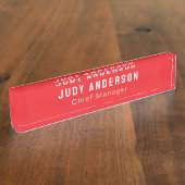 Trend Bright Red Professional Plain Modern Elegant Namensplakette (Seite)