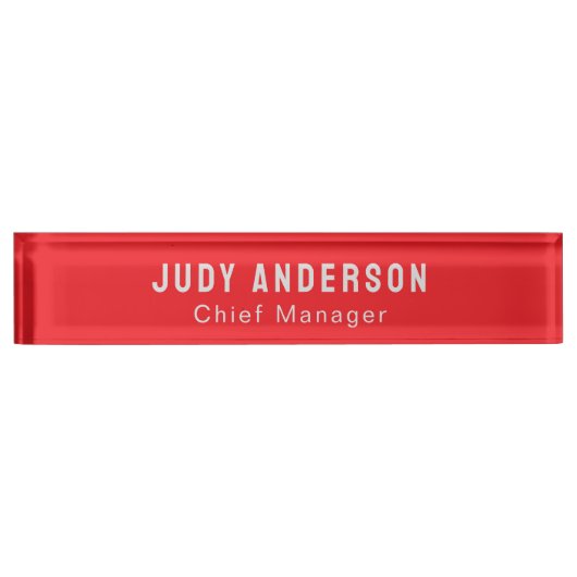 Trend Bright Red Professional Plain Modern Elegant Namensplakette (Vorderseite)