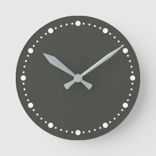 Trend Color Dark Forest Grau White Dot Round Clock Runde Wanduhr