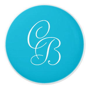 Trend Color - Vivid Cyan Monogram Keramik Knock Keramikknauf