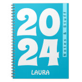 Trend Color - Vivid Cyan Name & Year Notebook Notizblock (Vorderseite)