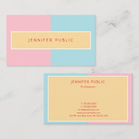Trend Farben Rosa Gelb Blau Elegante Moderne Elega Visitenkarte (Vorne/Hinten)