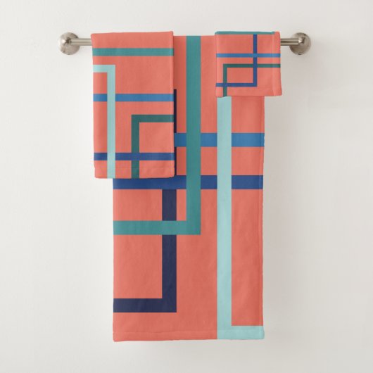 Trend färbt Pantone 2019 blaue und grüne Quadrate Badhandtuch Set (Insitu)