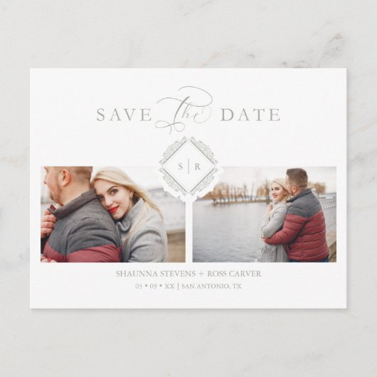 Trend Initials Chic Ornament Sophisticated Wedding Ankündigungspostkarte (Vorderseite)