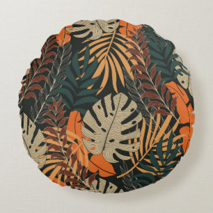 Trend nahtlos tropisches Muster mit hellorangefarb Rundes Kissen