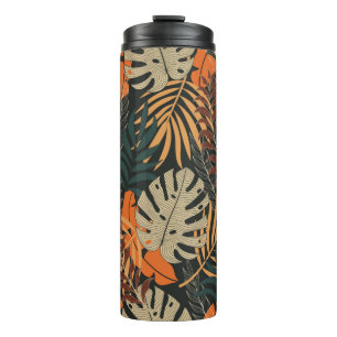 Trend nahtlos tropisches Muster mit hellorangefarb Thermosbecher