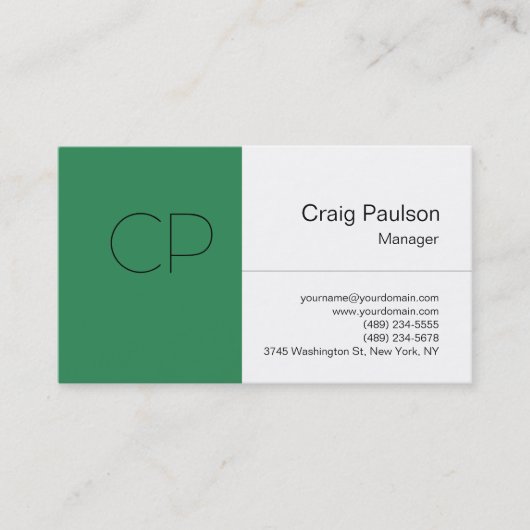 Trend Sea Green White Monogram Business Card Visitenkarte (Vorderseite)