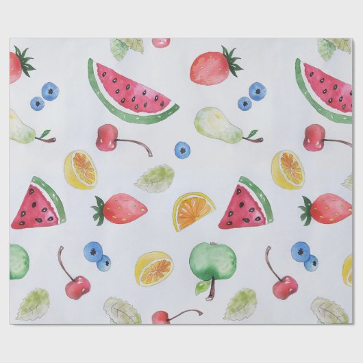 Trend tropische Sommerfrüchte Muster Wasserfarbe Geschenkpapier (Flach)