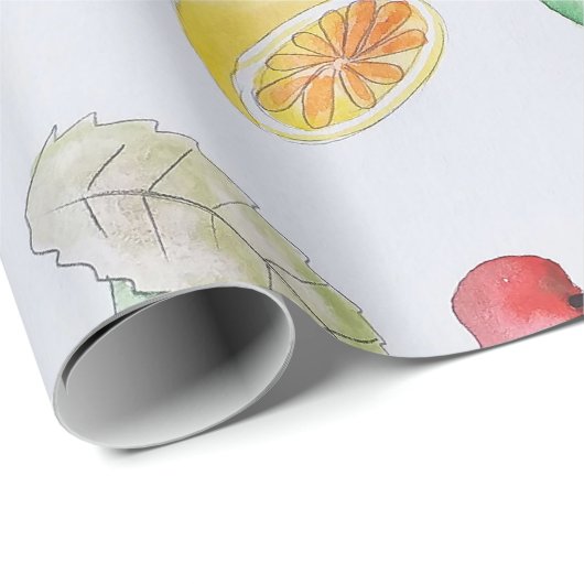 Trend tropische Sommerfrüchte Muster Wasserfarbe Geschenkpapier (Rolleneckpunkt)