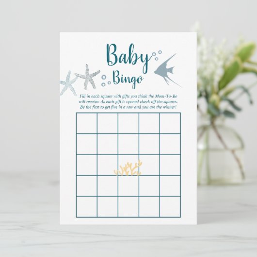Trend unter dem Sea Baby Shower Bingo Einladung (Stehend Vorderseite)