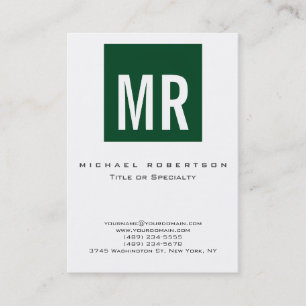 Trend Up Forest Green Monogram White Business Card Visitenkarte