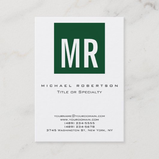 Trend Up Forest Green Monogram White Business Card Visitenkarte (Vorderseite)