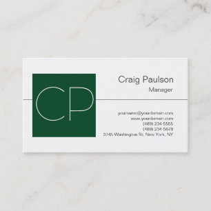 Trend White Up Forest Green Monogram Business Card Visitenkarte